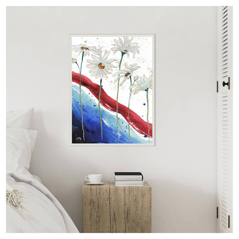 Patriotic Floral Anemones Canvas Wall Art in White Frame