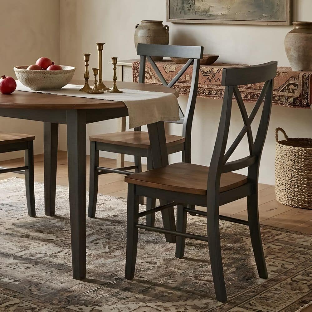 International Concepts Alexa Hickory/Coal Wood X-Back Dining Chair