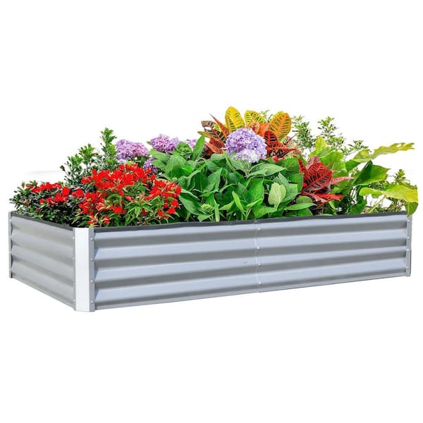 8 ft. x 4 ft. x 1 ft. Outdoor Garden Gardening Flowers Large Galvanized Silver Raised Garden Bed Planters Garden Boxes