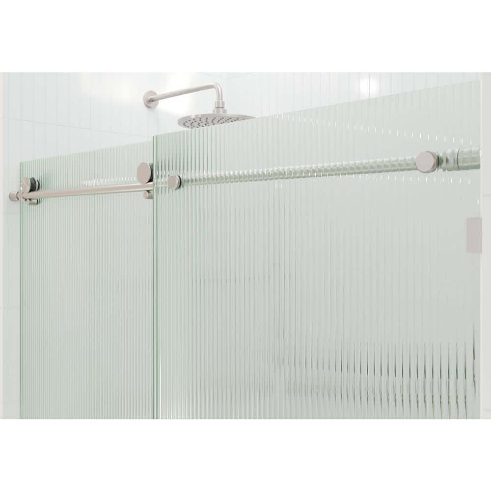 Galaxy 60 in. x 78 in. Frameless Fluted Glass Sliding Shower Door in Brushed Nickel