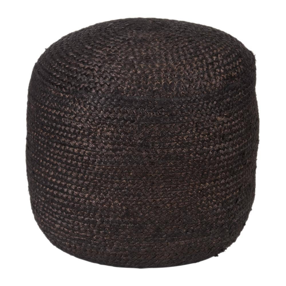 Round Black Tufted Boho-Chic Outdoor Pouf Ottoman