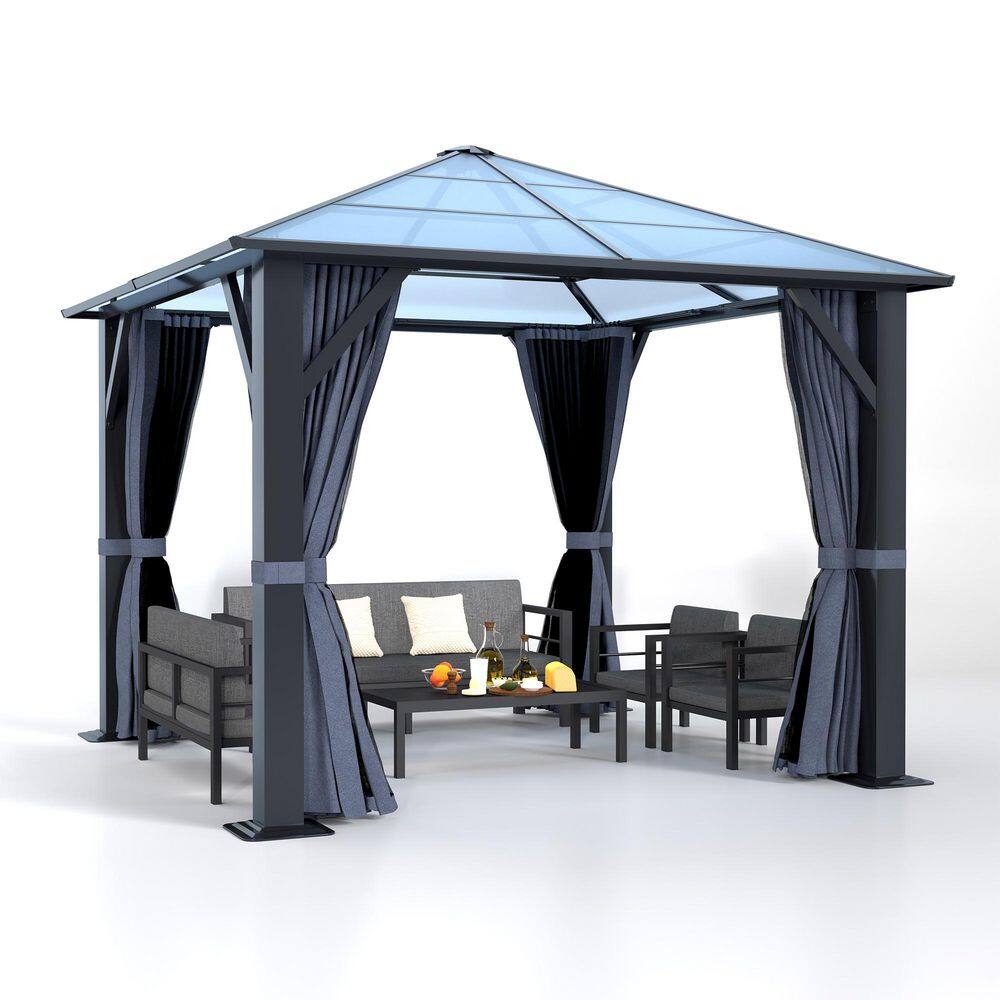 10 ft. x 10 ft. Polycarbonate Hardtop Gazebo-Heavy-Duty Steel Frame Gazebo with Breathable Netting & Privacy Curtain price history on PriceWatchPro
