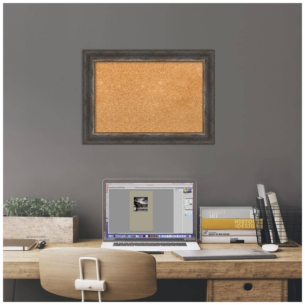 Natural Cork Board with Rustic Charred Wood Frame, 18x12