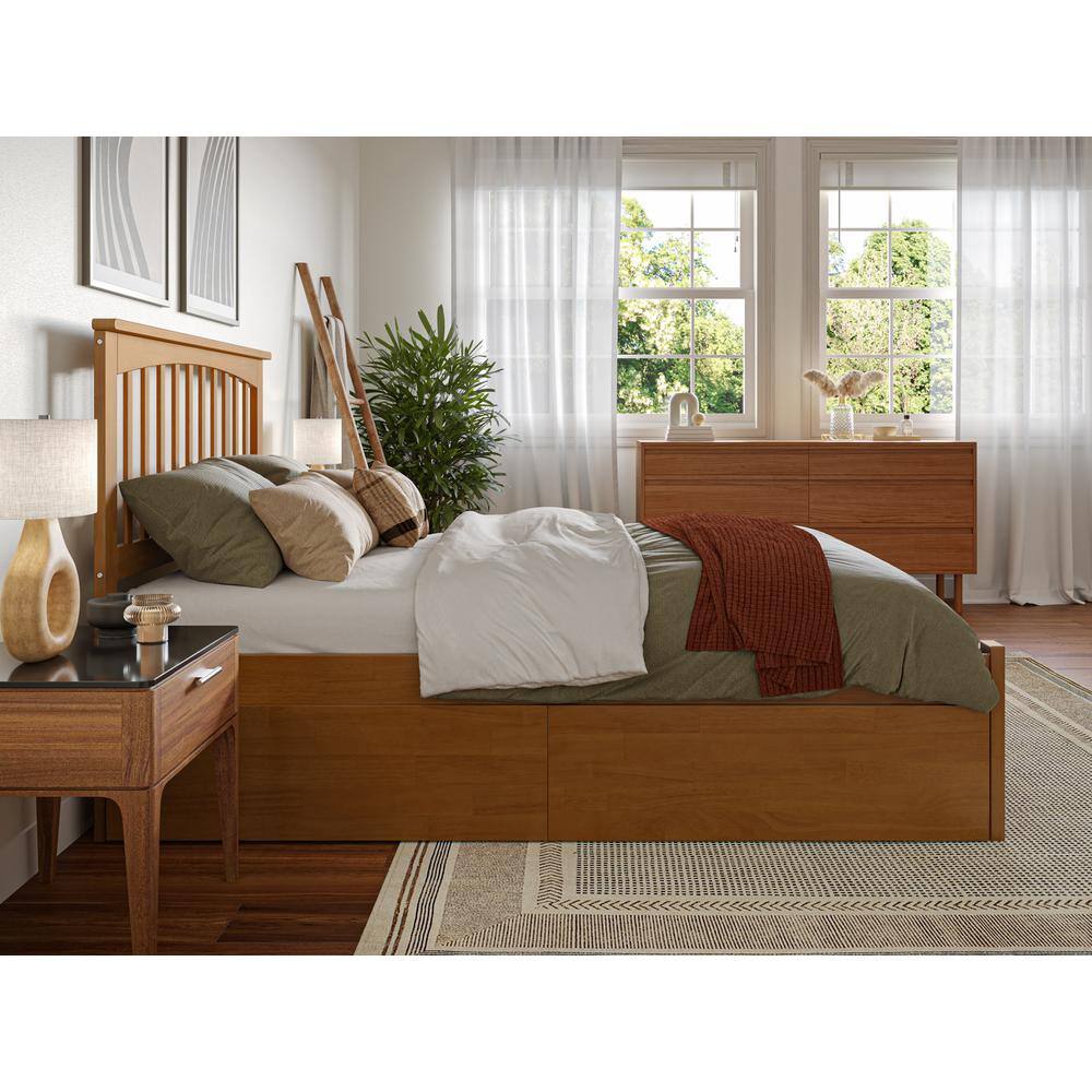 Light Toffee Full Wood Platform Bed with Storage Drawers and Headboard