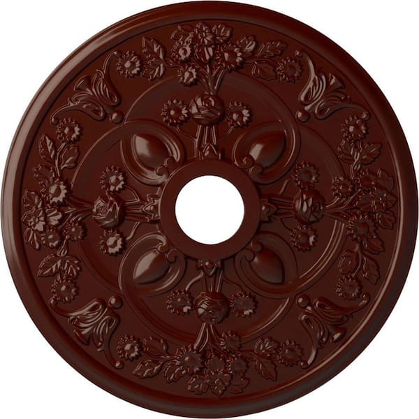 Ekena Millwork 1-3/8" x 30-7/8" x 30-7/8" Polyurethane Rose Ceiling Medallion, Brushed Mahogany