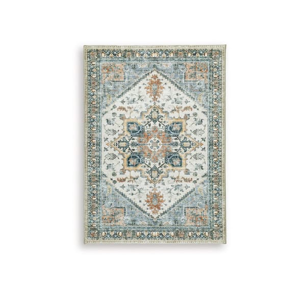 Wallney 5 ft. x 7 ft. Beige/Blue Medallion Area Rug