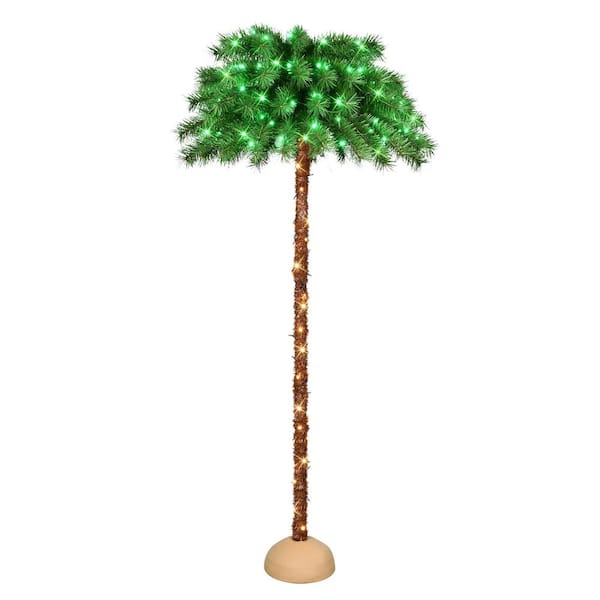 6 ft. Pre-Lit Palm Artificial Christmas Tree with Green and Clear Lights