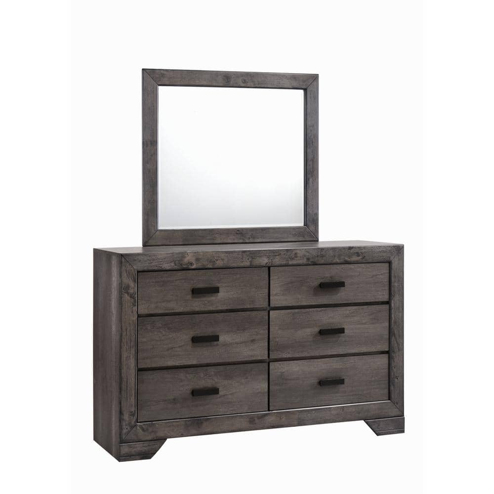 Grayson Rustic Gray Oak 6-Drawer Dresser with Beveled Mirror