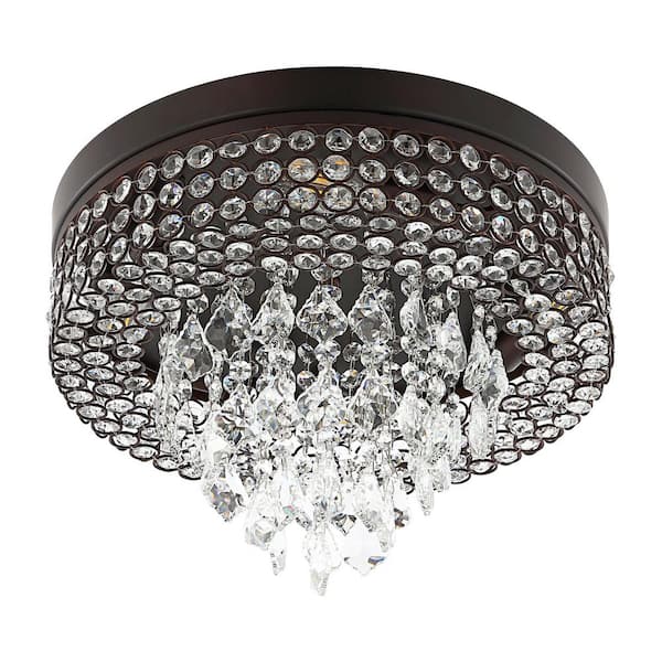 MLiAN 15.2 in. 4-Light Bronze Crystal Flush Mount Ceiling Light