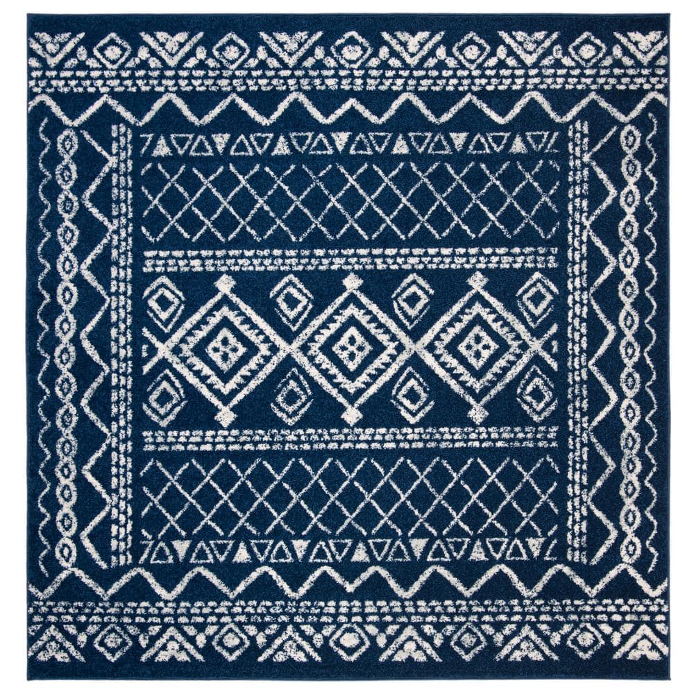 Tulum Navy/Ivory Doormat 3 ft. x 3 ft. Square Tribal Distressed Border Area Rug price history on PriceWatchPro
