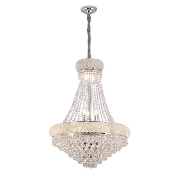 14-Light Luxurious Silver K9 Crystal Single Tier Chandelier, Classical Hardwired Ceiling Chandelier Lamp