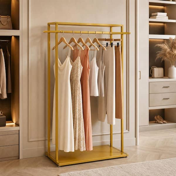 gold dress rack YIYIBYUS Heavy Duty Iron Floor Standing Clothes with 2 Storage Shelves & 2 rods 47.2 in. W x 66.9 in. H style: IFW8012