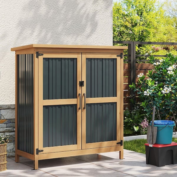 Sizzim 2.6 ft. W x 1.1 ft. D Outdoor Storage Wood Cabinet Shed