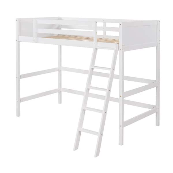 ZIRUWU White Twin Wood Loft Bed with Ladder ZZQ-LOFT818A17B - The Home ...