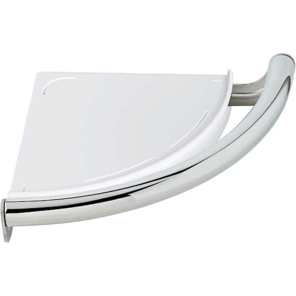 8 Polished White Ceramic Corner Shelf Elegant Shower Shelf With a Drain  Hole two Sided Tapes Included 