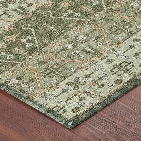 Chantille Machine Washable Indoor/Outdoor Abstract ACN2858 Olive 8 ft. x 8 ft. Round Rug