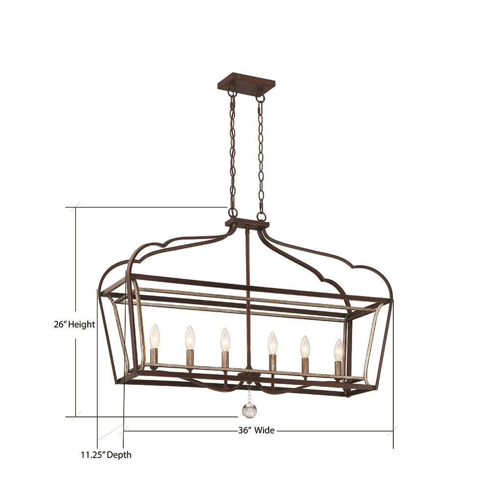 Sienna Aged Silver Linear 6-Light Crystal Candle Chandelier