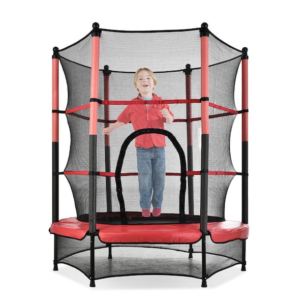 Winado 55 in. Black/Pink Kids Round Trampoline Workout Fitness Mini-Tampoline