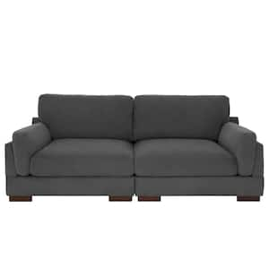 90 in. Square Arm Corduroy Fabric Rectangle Upholstered 2-Seater Sofa in Gray with Wood Frame