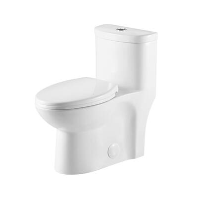 1-Piece 1.1 GPF /1.6 GPF Dual Flush High Efficiency Elongated Toilet in White Seat Included