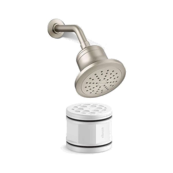 Cinq 1-Spray 5.5 in. Shower Head with Filter (1.75 GPM, Brushed Nickel) and Replacement Filter Combo