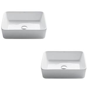 Elavo Modern 19 in. Rectangular Vessel White Porcelain Ceramic Bathroom Sink (2-Pack)