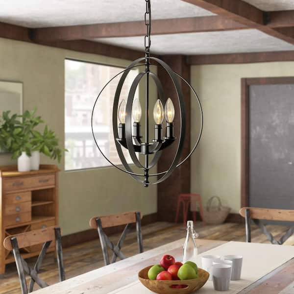 Rowley 4-Light Modern Matte Black Adjustable Globe Chandelier for Living Room, Dining Room, or Kitchen