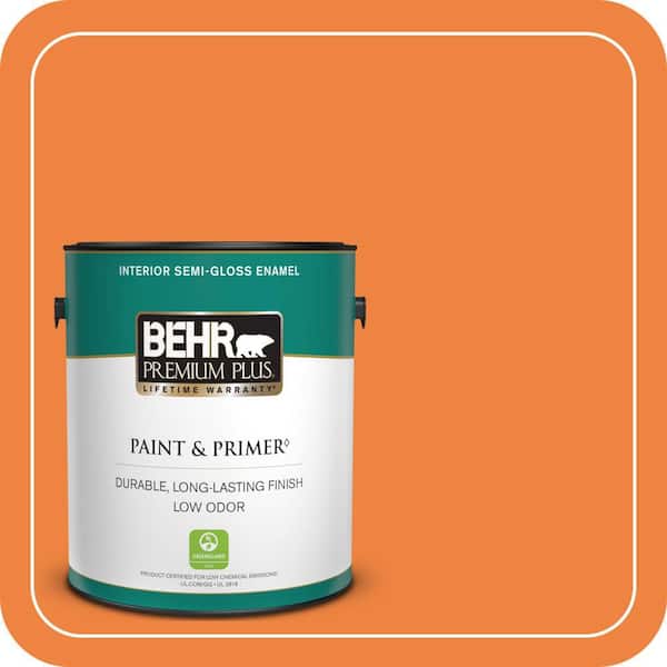 BEHR PREMIUM PLUS 1 gal. #P220-7 Construction Zone Semi-Gloss Enamel Low Odor Interior Paint & Primer