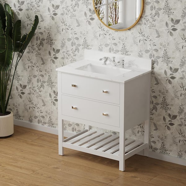 Staykiwi 30.27 in. W x. 19.05 in. D x 34 in. H Freestanding Bath Vanity in White with White Engineered stone Top