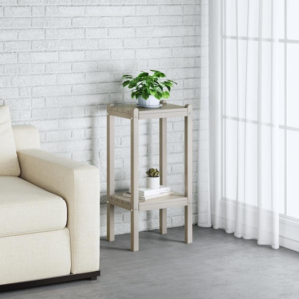 Laguna Plastic Indoor/Outdoor Patio Side Table with Storage Shelf Sand