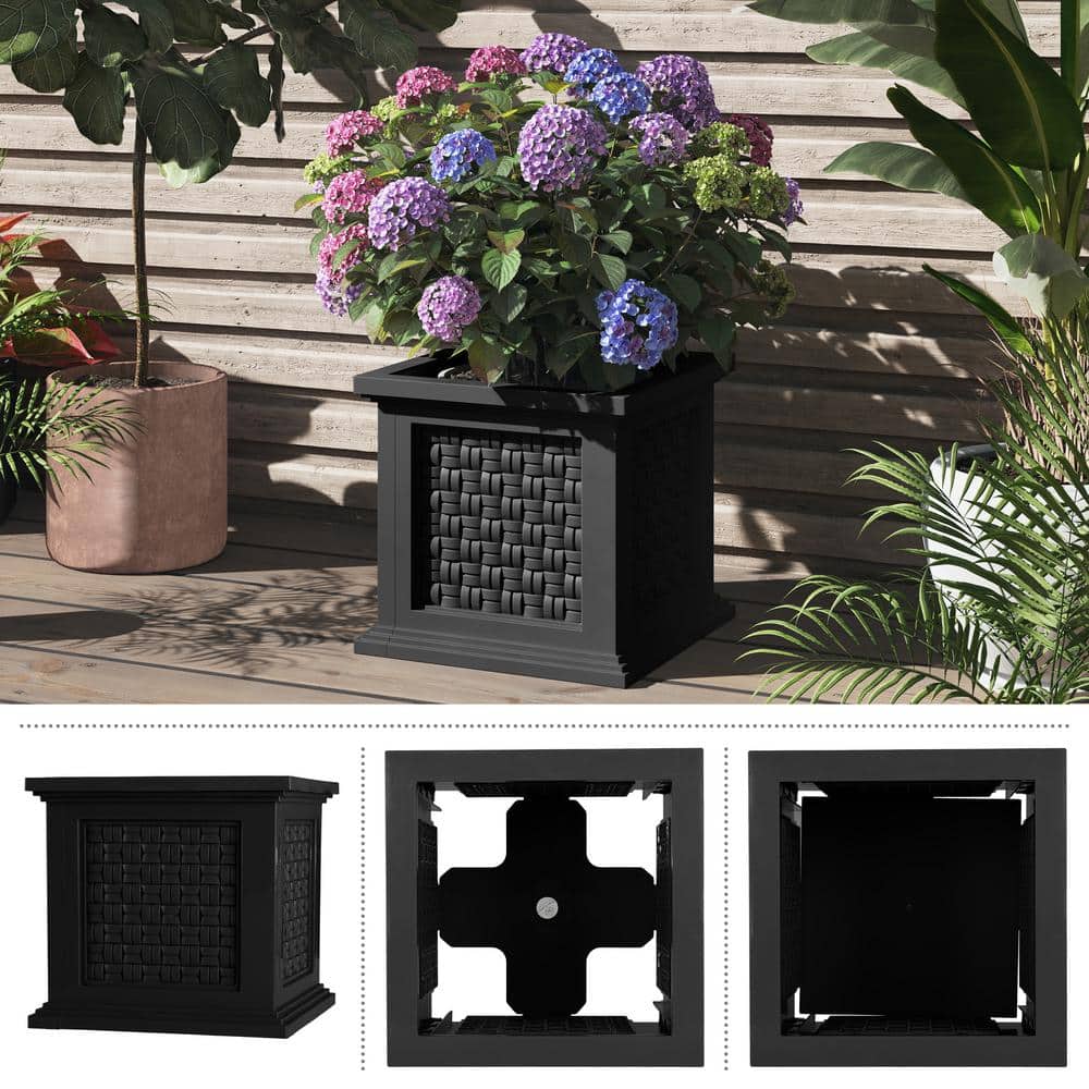 Large Black Faux Rattan Outdoor Planter Box