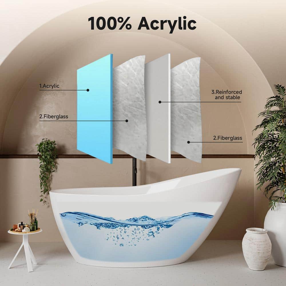 60'' White Acrylic Freestanding Slipper Soaking Bathtub