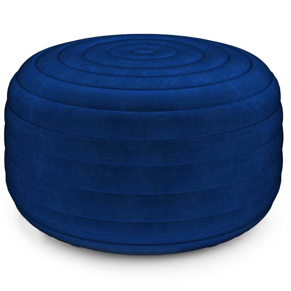 UPC 840469000100 product image for Simpli Home Vivienne Boho Round Pouf in Blue Velvet Fabric | upcitemdb.com