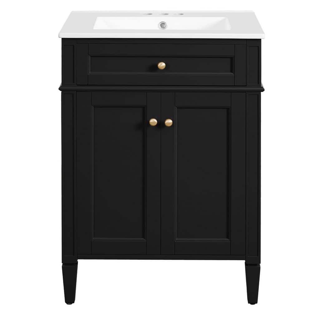 24 in. Black Wood Rectangle Vessel Sink Bathroom Vanity Combo with 2 Doors and Tip-Out Drawer price history on PriceWatchPro