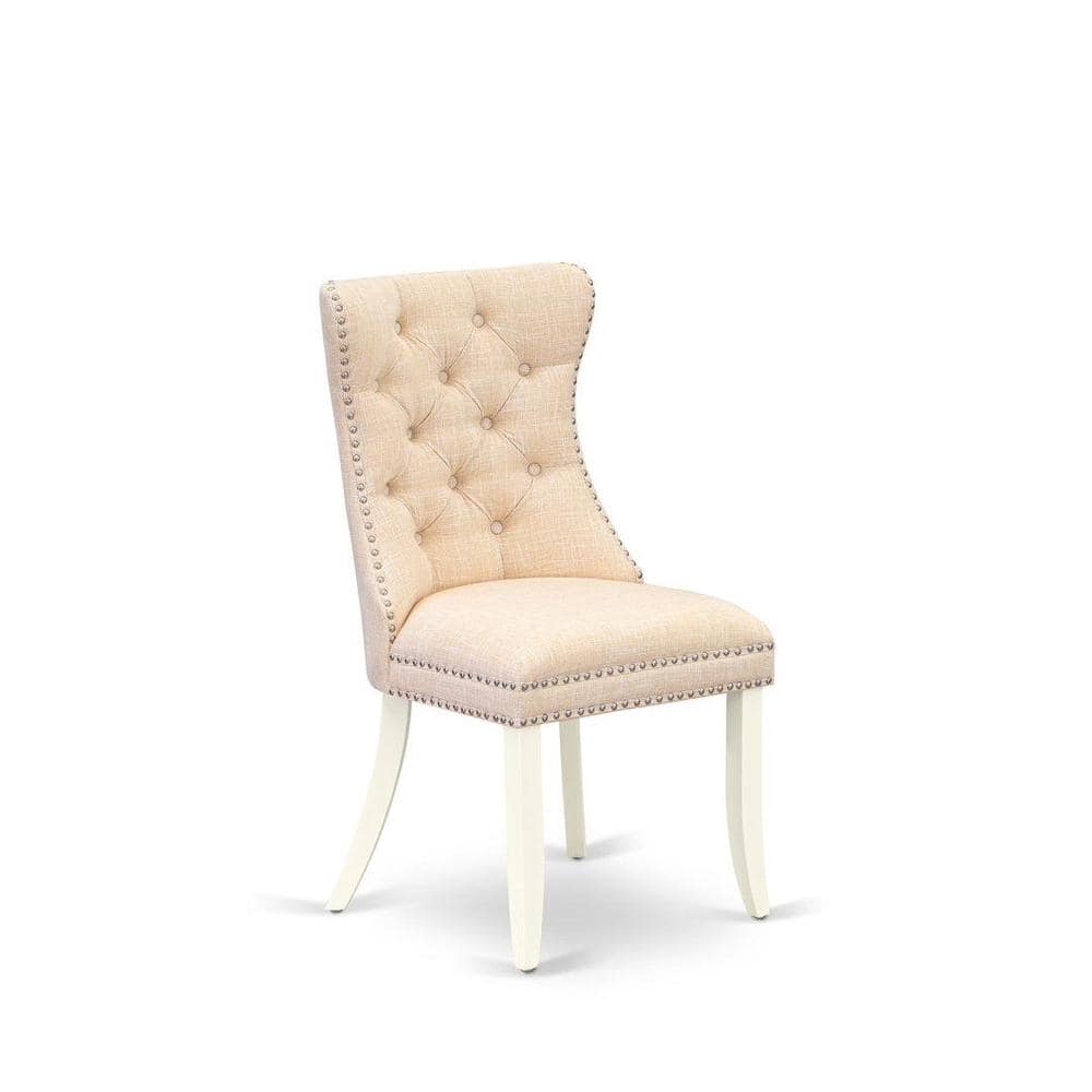 Linen White Round Pedestal Dining Table Set with Beige Upholstered Chairs