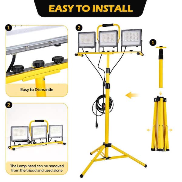 120 V 100-Watt 30000-Lumen 3-Head Adjustable Integrated LED Work Light w/ 47-68 in. Tripod, 18 ft. Cord and IP66 Rating