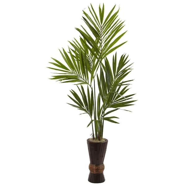 Nearly Natural 6 ft. Artificial Kentia Tree with Bamboo Planter