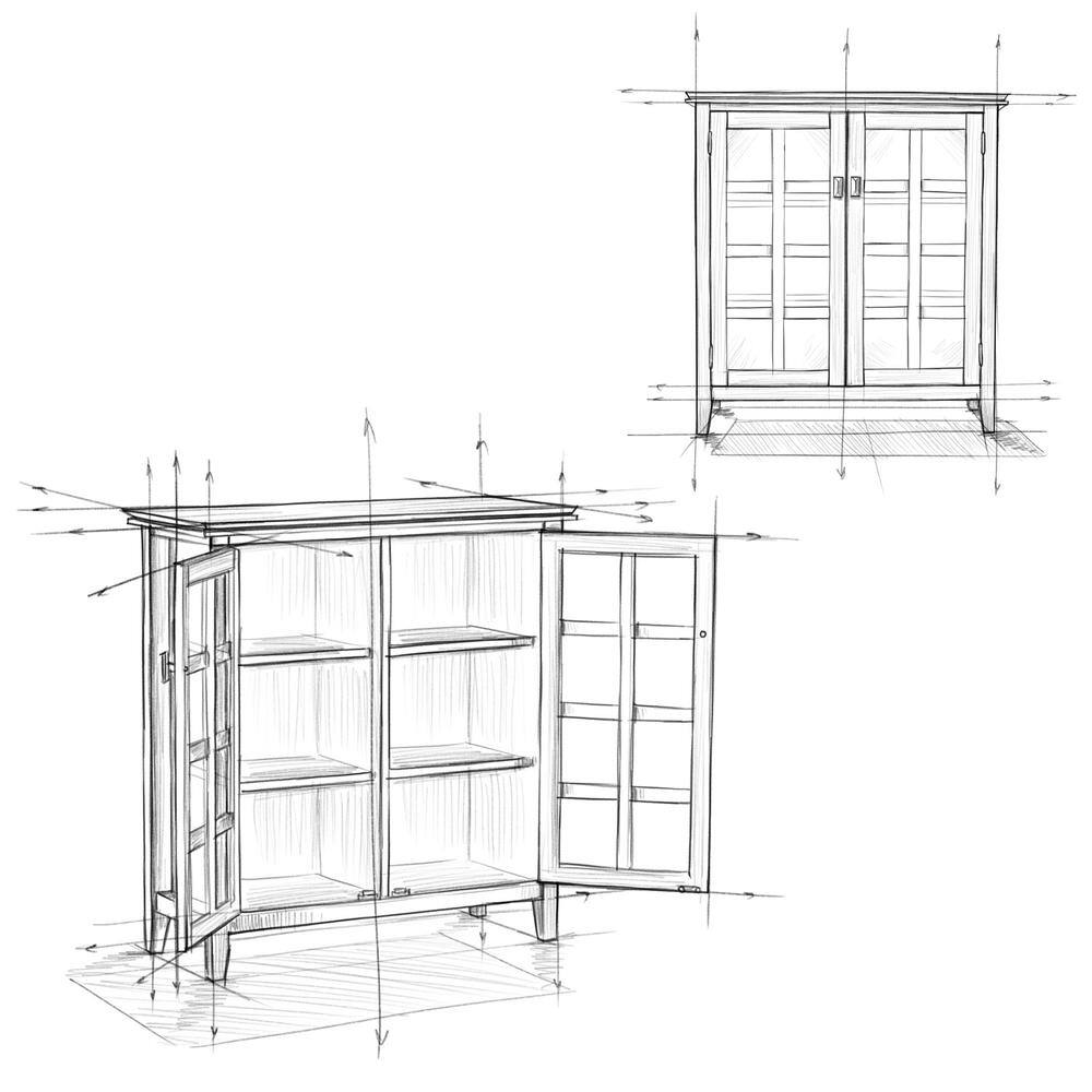 Simpli Home Artisan 38"W Solid Wood 4-Shelf Medium Storage Cabinet with Glass Doors and Adjustable Shelves