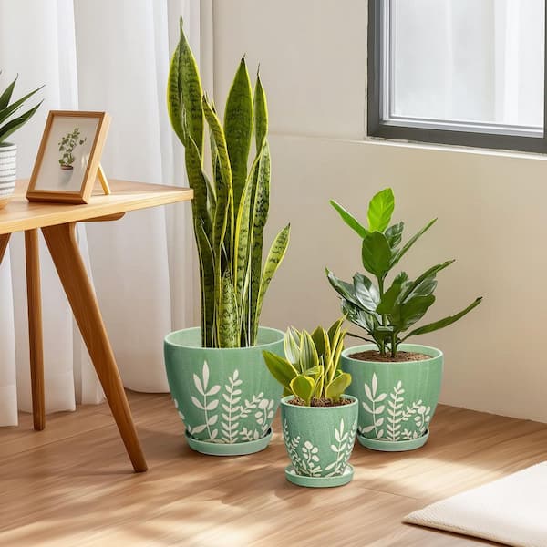 OGETFUUR Green Ceramic Planter with Drainage and Saucer