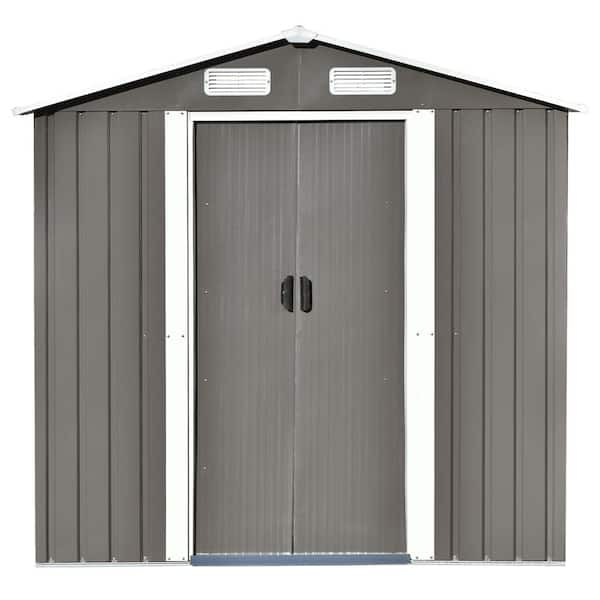 Afoxsos 23.4 sq. ft. Patio Gray Metal Garden Storage Shed with Lockable ...