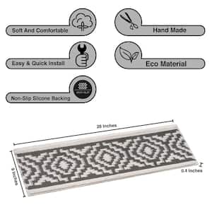 Sofihas White/Gray 9 in. x 28 in. Polypropylene w/Non-Slip Backing Carpet Stair Tread Covers (Set of 14)