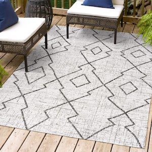 Carwa Tribal Diamond Trellis Ivory/Black 3 ft. x 5 ft. Indoor/Outdoor Area Rug