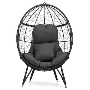 Patio Outdoor Lounger Egg Chair with Grey Cushion