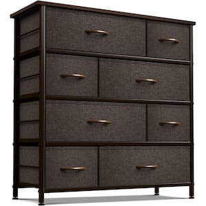 8-Drawer Brown Dresser Steel Frame Wood Top Easy Pull Fabric Bins 11.5 in. L x 34 in. W x 36 in. H