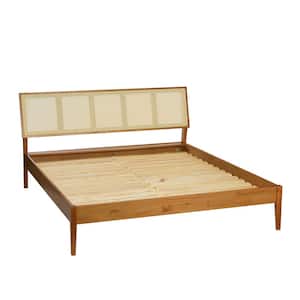 Brown Wood Frame Queen Panel Bed with Solid Wood