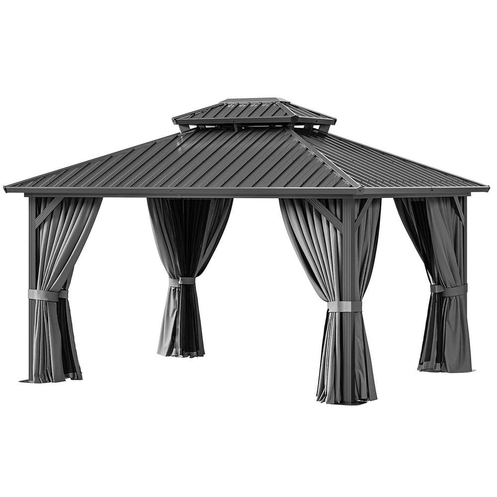 14 ft. x 12 ft. Outdoor Metal Hardtop Double Roof Gazebo with Aluminum Frame, Netting and Curtain price history on PriceWatchPro