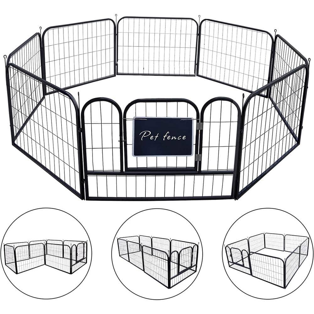 FUFU&GAGA 24 in. H Silver Dog Panels Pet Pen, Portable Dog Fence with