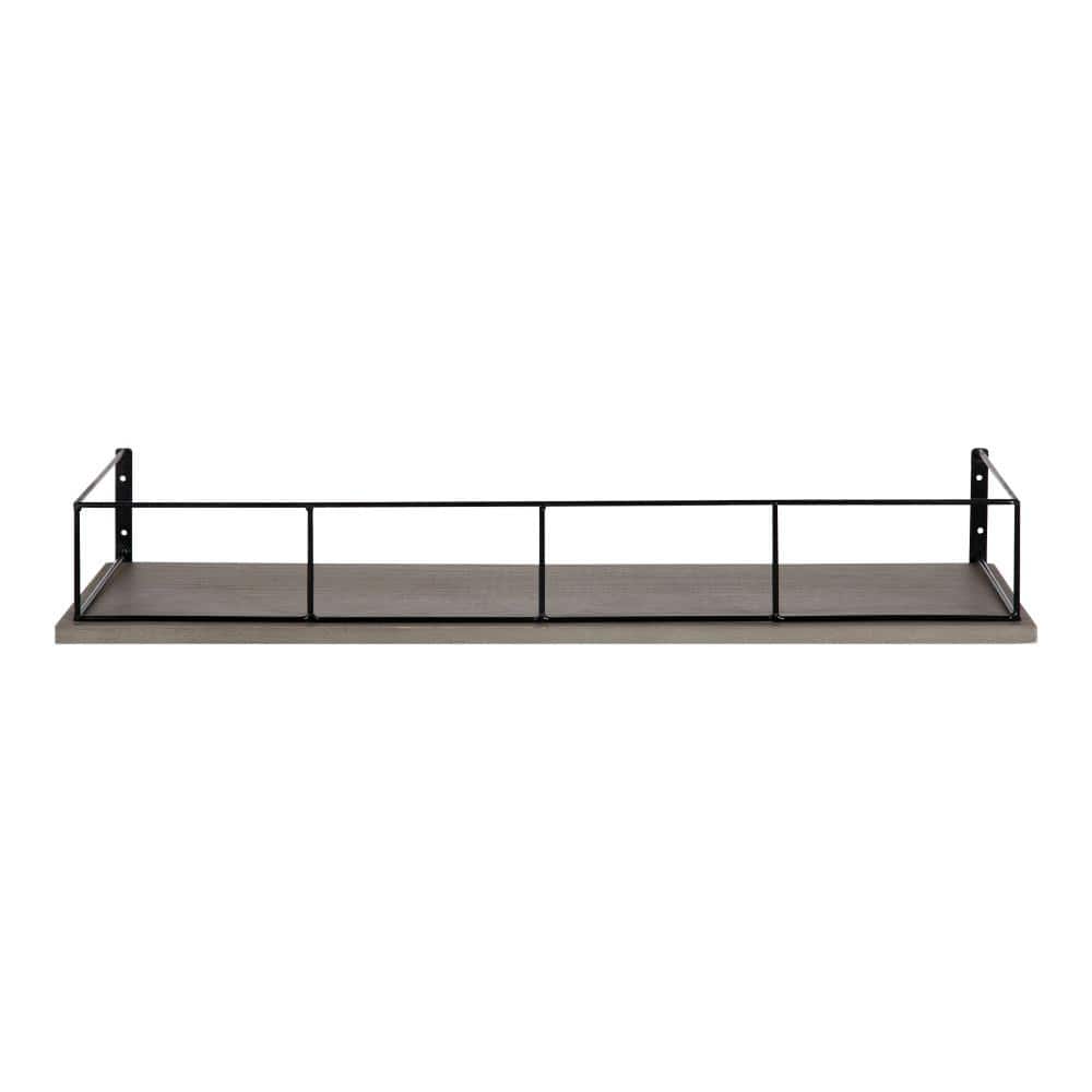 Gray 24" Floating Wood Wall Shelf with Black Frame