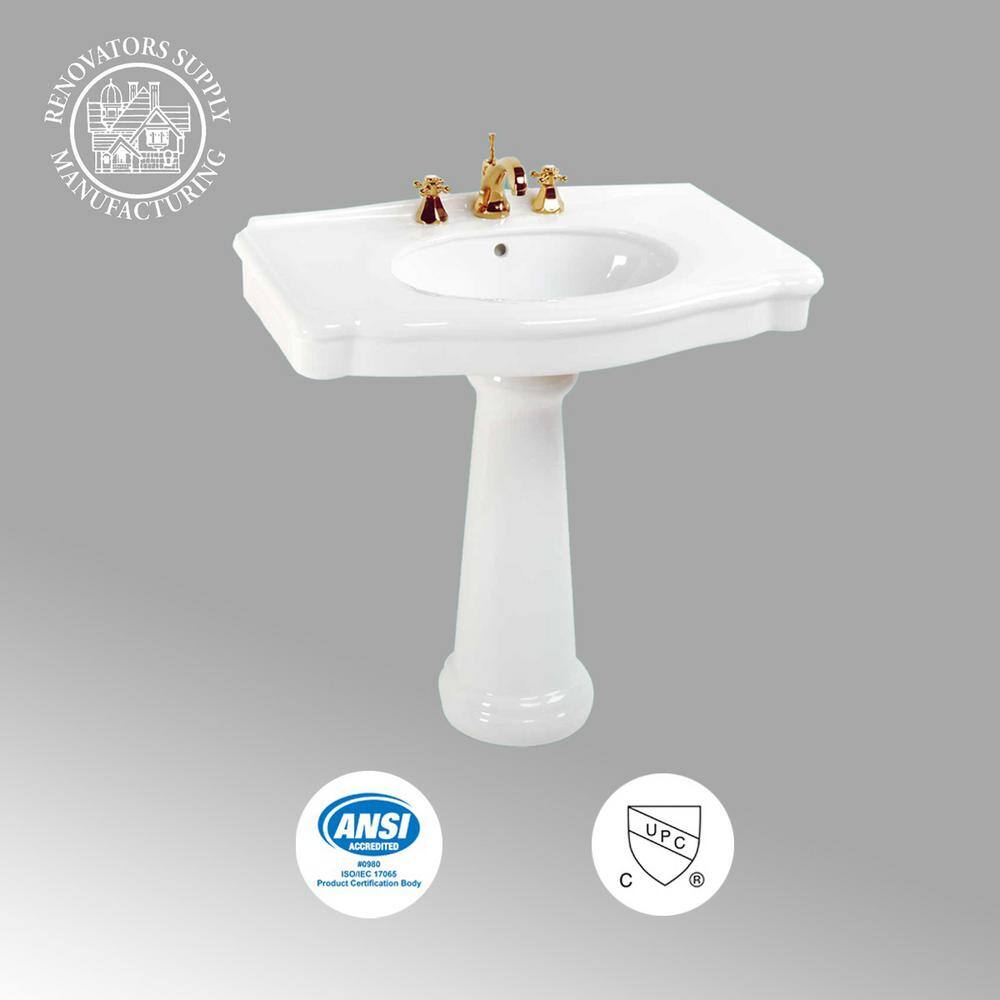 Large White Ceramic Pedestal Bathroom Sink with Overflow