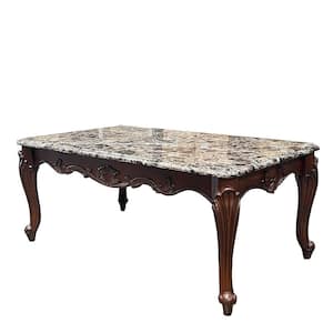 Nayla 28.25 in. Natural Marble Top and Cherry Finish Wood c shaped end table